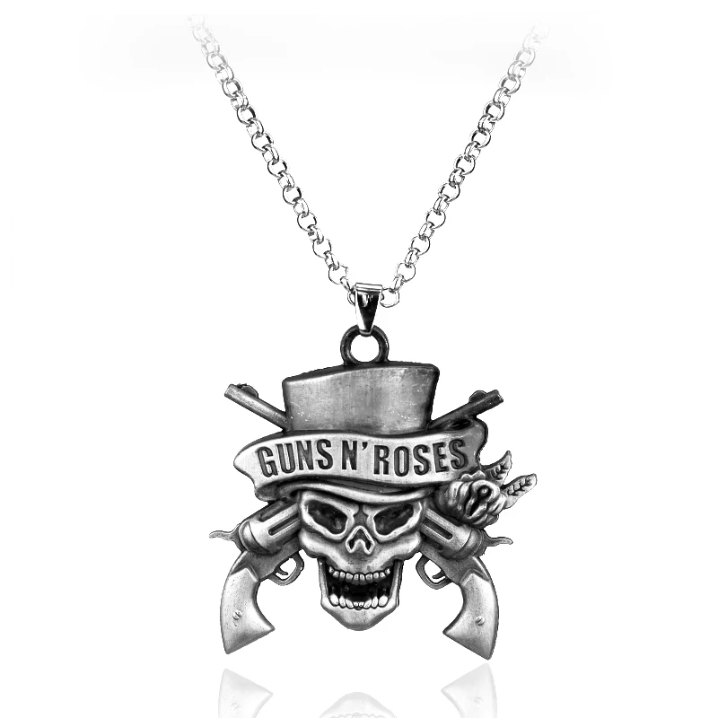 

Music Band Guns N 'Roses Death Logo Necklace Skeleton Silver Plated Pendant Necklace For Band Fans