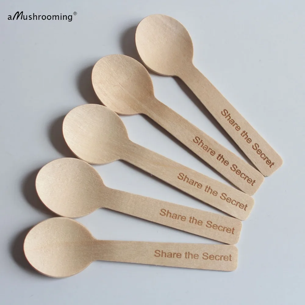 150 pieces personalizar Engrave Wooden Mini Round Spoons Wedding Cutlery 10cmin Disposable