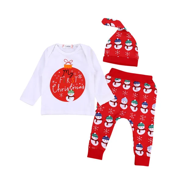 

3pcs Baby Boy Girl Clothes MY FIRST CHRISTMAS Tops T-shirt+Long Pants Leggings +Hat Outfit Clothing Set