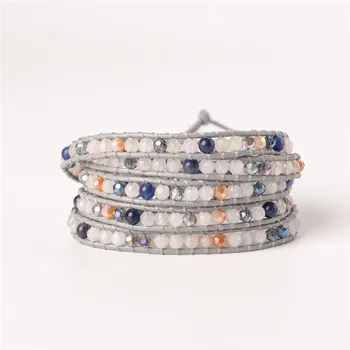 Ygline  women boho bracelet  natural stone 5x leather wrap bracelet  stone beaded bracelet drop shippping