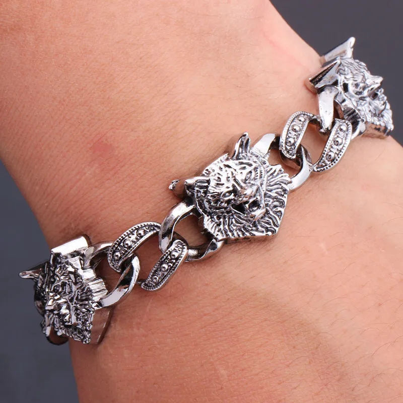 

Punk Stainless Steel Wolf Head Bracelet Men Dragon/Leopard/Skull Charms Cuff Bracelets Bangles Male Man Jewelry U-Pick Pulseras
