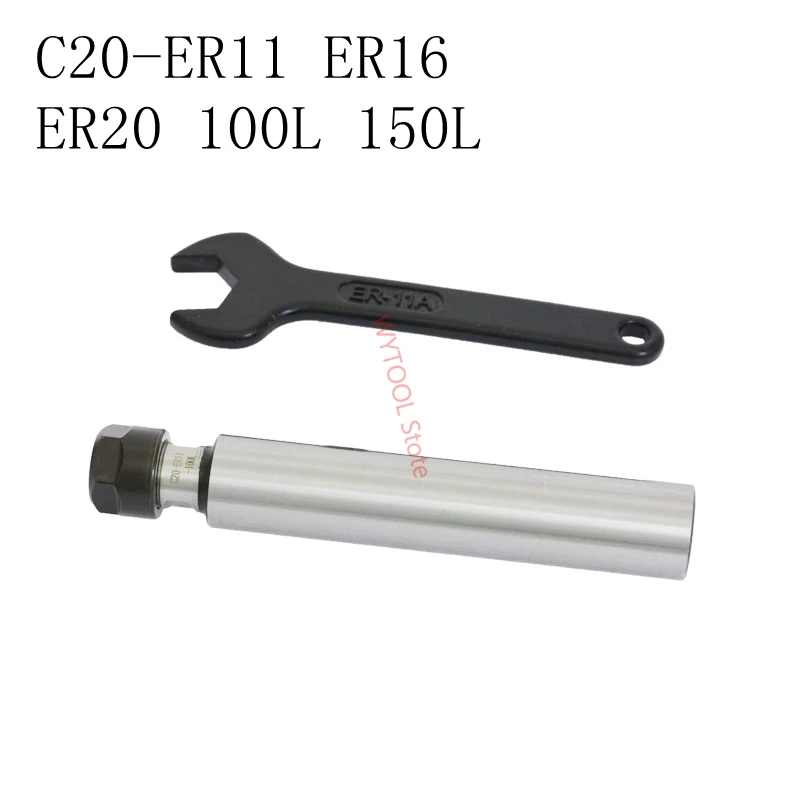 

1set C20 ER11 ER16 ER20 100L 150L Collet Chuck Holder extension rod/bar Straight Shank with wrench for CNC Milling