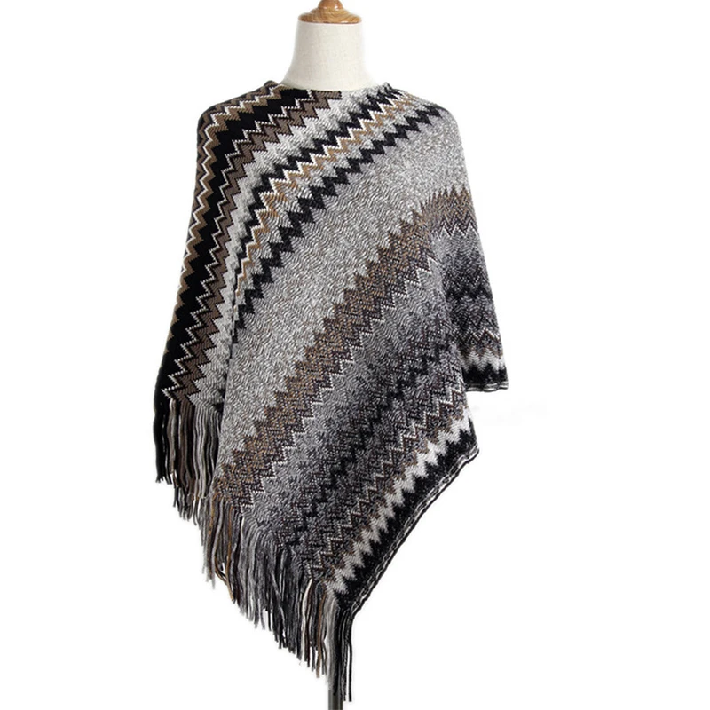 

Sweater Women 2019 Cloak Shawl Knit Female Irregular Oblique Wave Striped Gradually Changing Color Sweaters Vestidos MMY69143