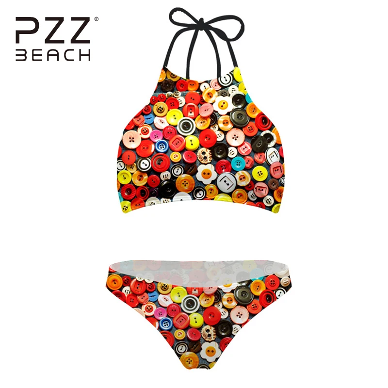 

3D Design High Neck Halter Swimsuit Push Up Swimwear Women Crop Top Bikini Set Brazilian Bathing Suits Monokini Maillot De Bain