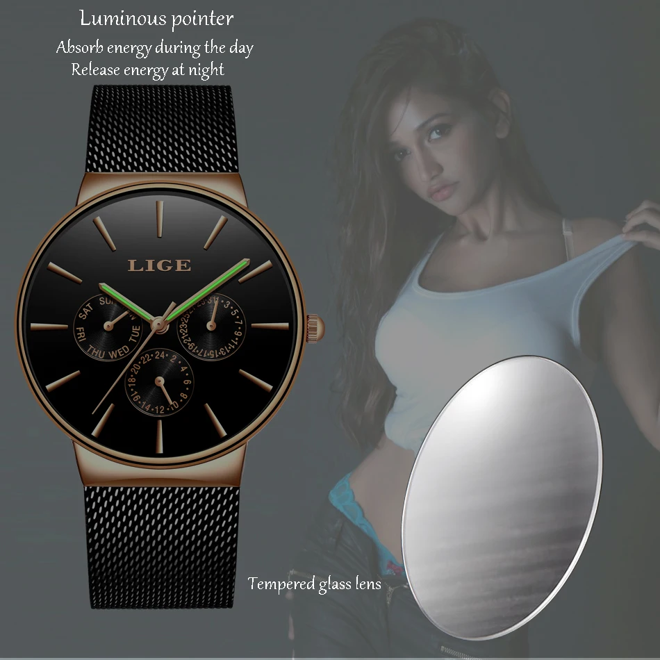 Часы женские супер тонкие из нержавеющей стали LIGE Топ бренд Роскошные повседневные кварцевые часы женские наручные часы Relogio Feminino