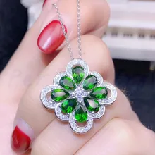 Естественный диопсид колье с подвеской в форме цветка Серебро 925 пробы 0.45ct* 8 шт драгоценных камней ювелирные изделия# S194502