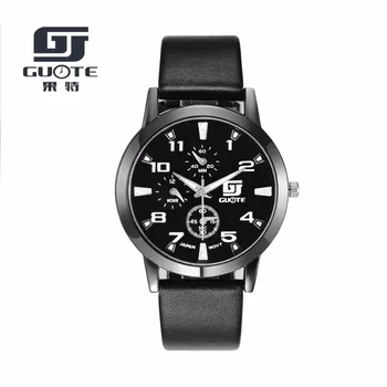 

GUOTE Leather Quartz Watch Men Top Brand Luxury Wristwatch Fashion Casual Boutique Black Watch Relogio Masculino horloges mannen