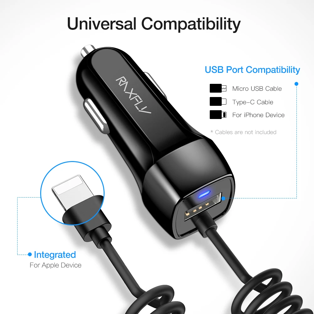 Raxfly usb سيارة الإضاءة نوع c كابل مايكرو usb سيارة شاحن الحرة الشحن ل فون × 8 7 زائد سيارة usb محول لسامسونج s9 s8