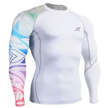 Мужские спортивные лосины с белым принтом для смешанных боевых искусств для зала, компрессионная одежда с длинными рукавами, термостойкая футболка для бега, фитнес