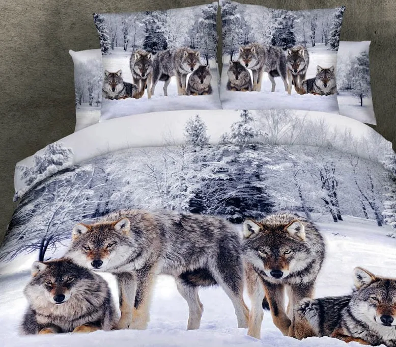 Conjuntos de cama animal print 3D Lobo california king size rainha equipado lençóis de algodão colcha colchas de capa de edredon de casal 5 pcs