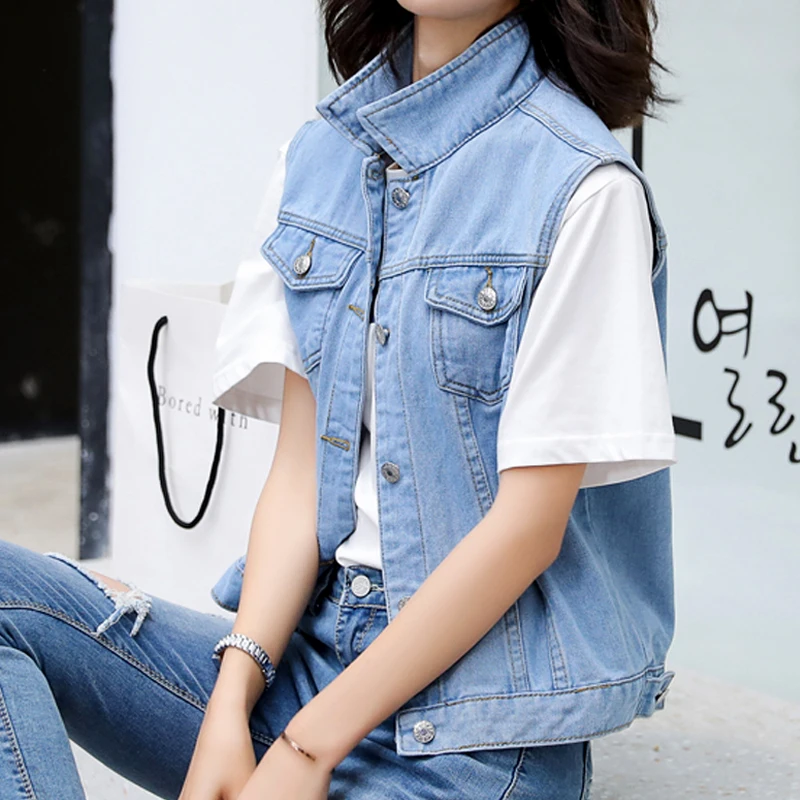 Most effective  Denim Jeans Jacket Summer Autumn Sleeveless Casual Short Jackets Chaqueta Mujer Casaco Jaqueta Femi