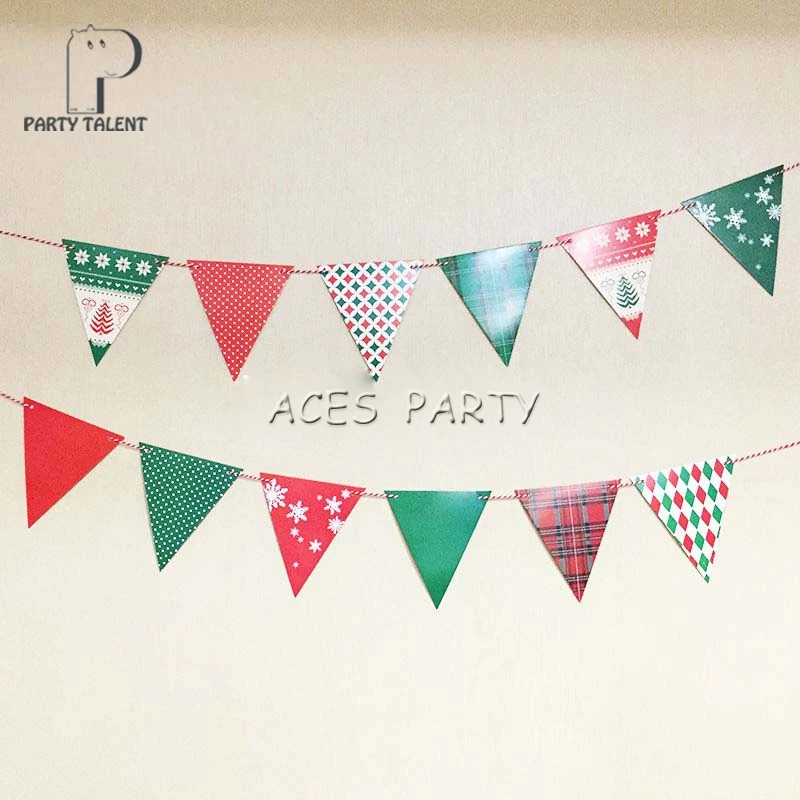1set Christmas decoration DIY paper flags banner 3m 12pcs flags