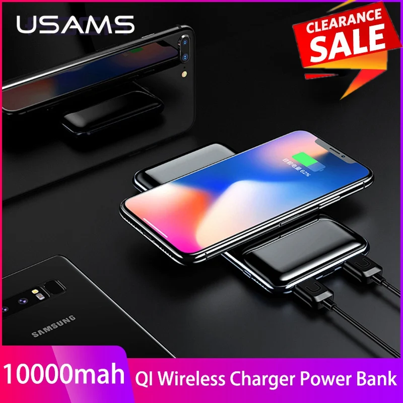 USAMS 10000mAh Qi Wireless Charger Power Bank For iPhone X XS 8 P Samsung S9 S8 Fast External Battery Charger Wireless Powerbank USAMS 10000mAh Qi Wireless Charger Power Bank For iPhone X XS 8 P Samsung S9 S8 Fast External Battery Charger Wireless Powerbank
