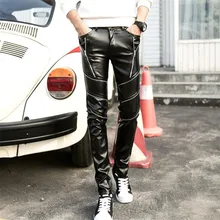 Мужские панковские кожаные брюки новые зимние теплые кожаные брюки облегающие брюки из искусственной кожи брюки для байкеров с флисовой подкладкой на молнии