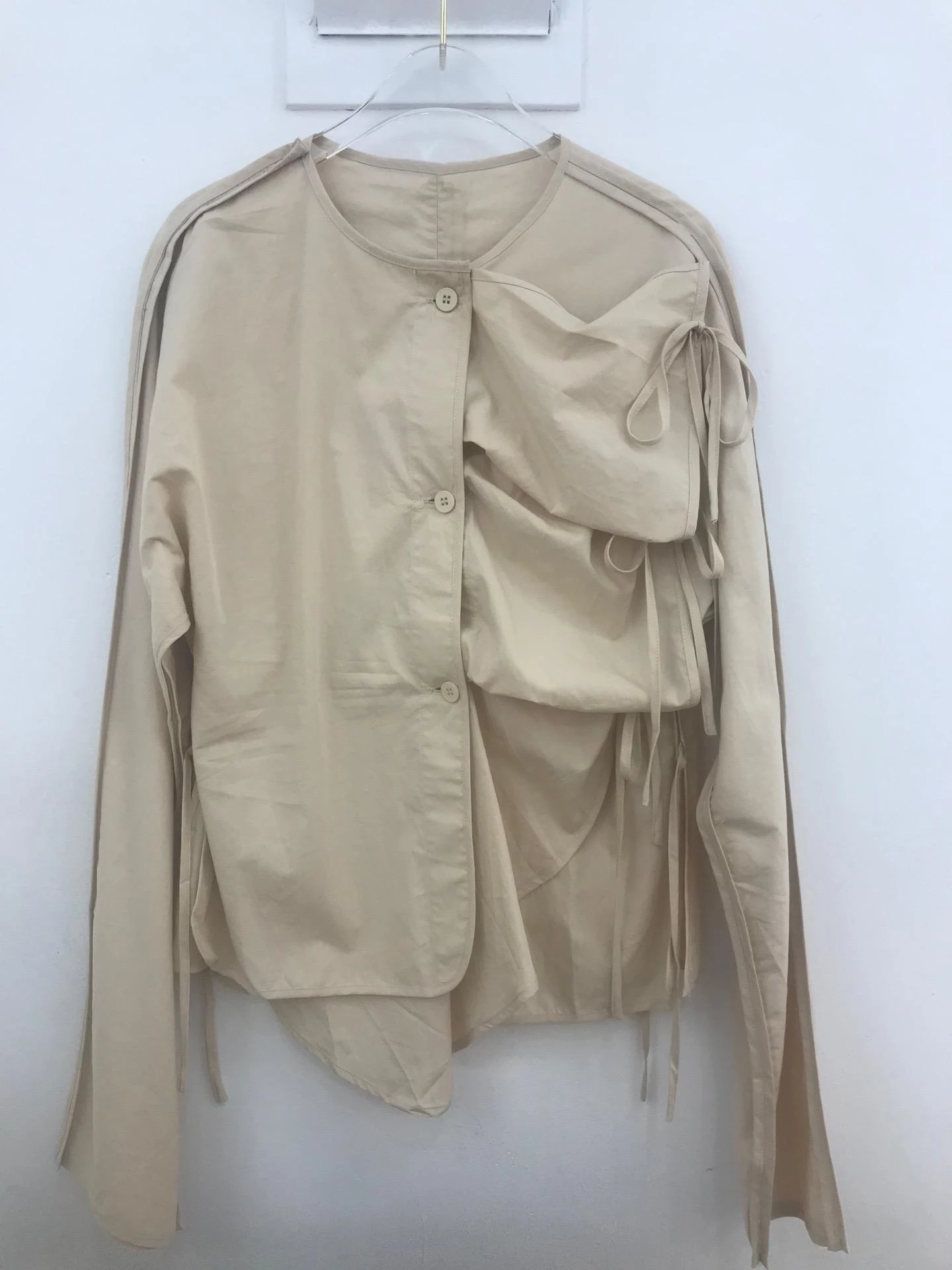 

2019 new ladies fashion long sleeve sexy pleated straps shirt 0718
