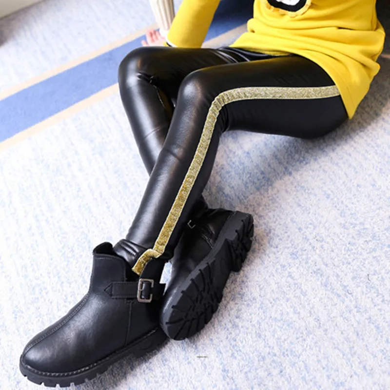 

Girls Leggings Winter Warm Faux Leather PU Skinny Thick Velvet Kids Pants Trousers for Girl Children Leggings