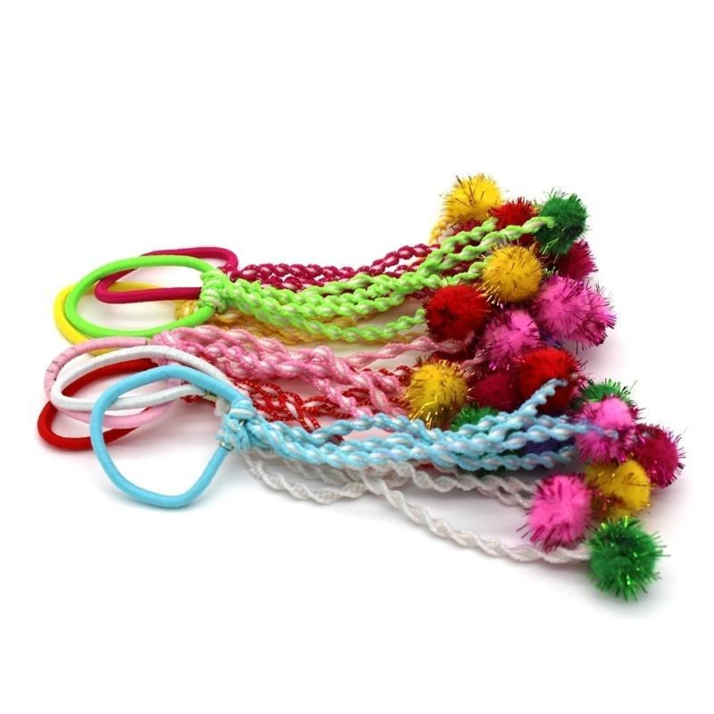 

2Pcs/Set Baby Girls Pretty Fuzzy Ball Pompon Elastic Hair Band Rope Ponytail Holder Accessory Color Random