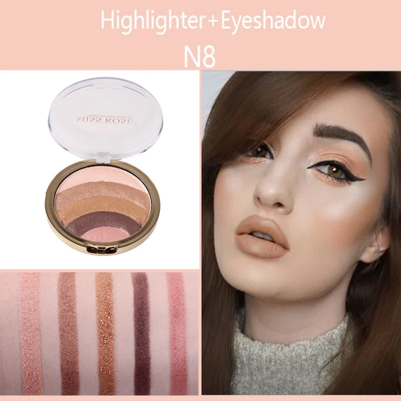 MISS ROSE Радужный хайлайтер бронзатор для лица Пудра Iluminador Glow Kit осветитель тени для век ремонт Румяна 10 цветов