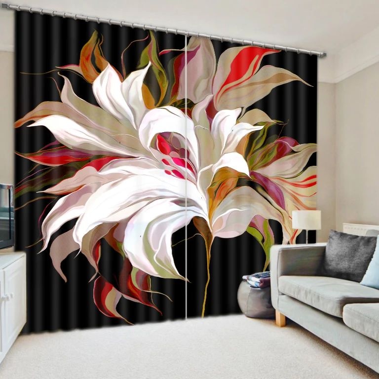 

Pachira black silk abstract print blackout curtains finished personalized custom photo