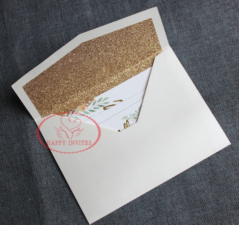 HI1150-07 Simple White Wedding Invitation Card Wedding Menu with Gold Letterpress and Colorful Printing