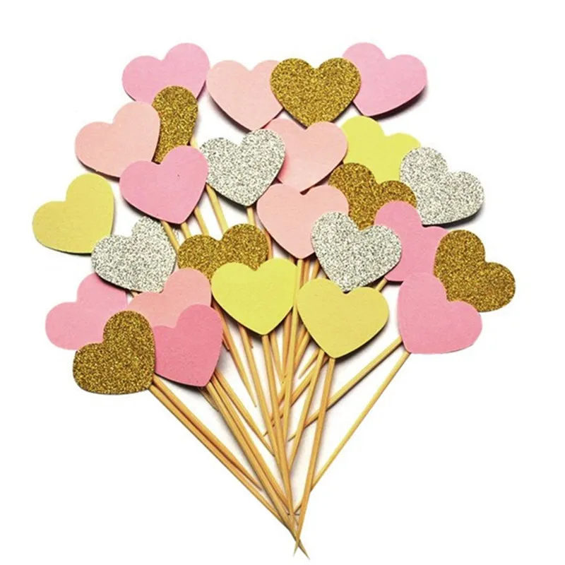 

10Pcs Bling Color Heart Shape Insert Cards with Toothpick Cake Decorations for Wedding Birthday Party Cute Lovely Gifts BS3112 1