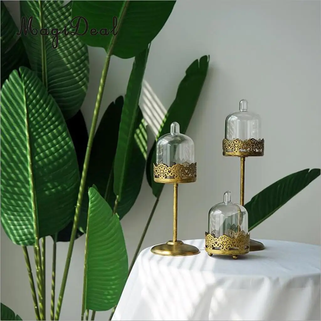 MagiDeal Mini Cake Plate with Stand Dome Cover, Elegant Metal Mini Cupcake Stand for Party Birthday Baby Shower Dessert Display