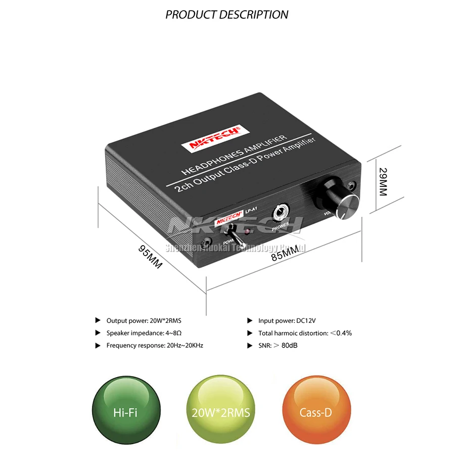 NKTECH LP A1 Digital Power Amplifier Hi Fi Stereo Audio Headphones 20W RMS 2 CH Class D 130g MINI Wireless Amp For Car MP3 MP4