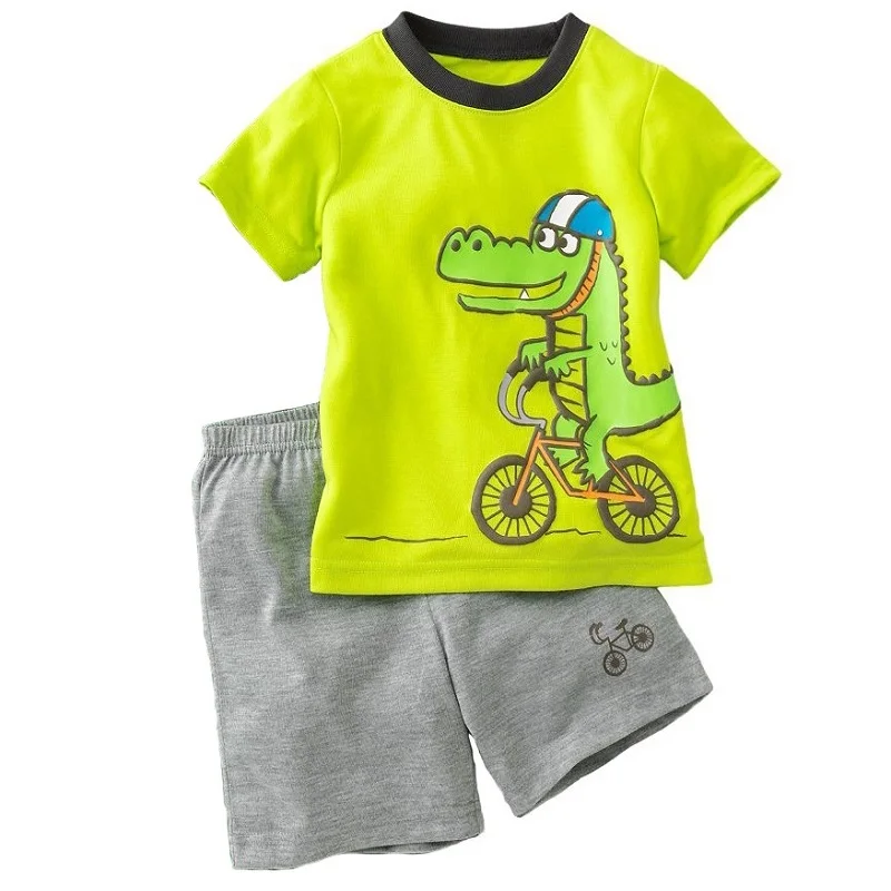 Sea Animal Boy T-Shirt Pant Suits Summer Children 2-Piece Clothes Set Beach Sailor Anchor Kids Outfit Sport Suit 100% Cotton Top