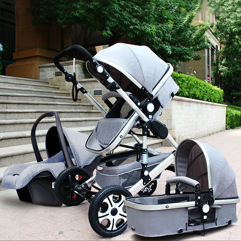 Роскошная детская коляска 3 в 1 с автокреслом с высоким пейзажем, складная детская коляска для новорожденных, дорожная система, детская коляска для прогулок - Цвет: Gray