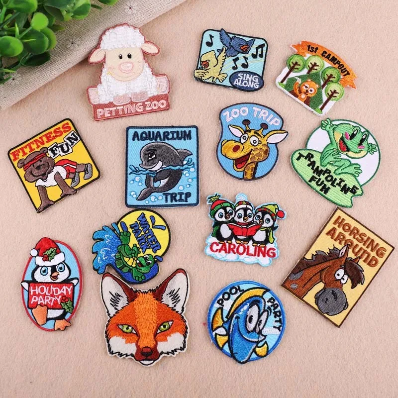 

Embroidery Dolphin fox giraffe Lovely Small Animal World iron on patches Clothes Decoration Repair Ding Computer Embroidered