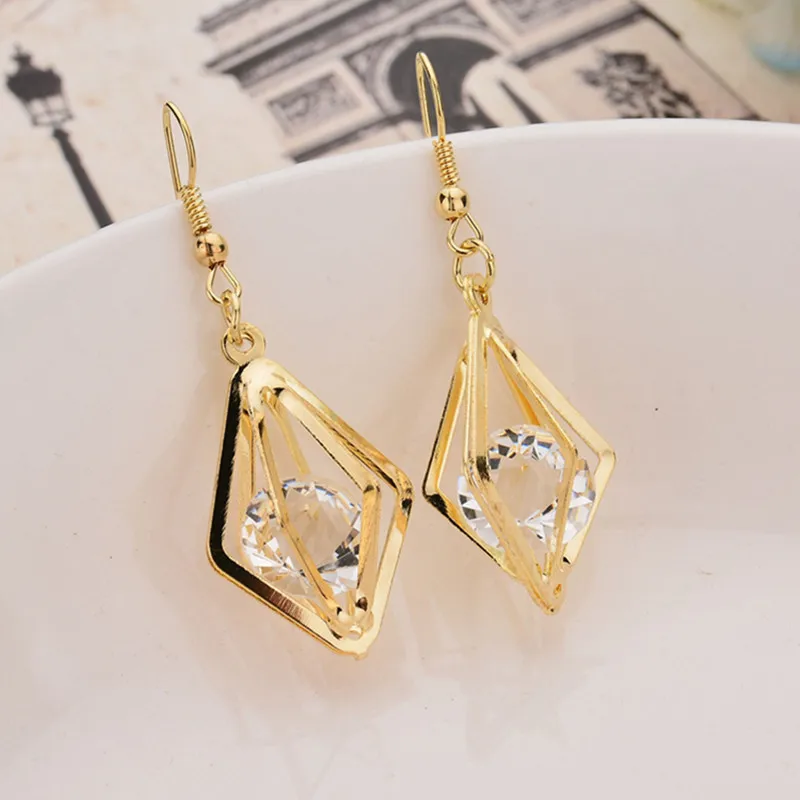 

New high quality 2018 gold color earrings zircon crystal geometric earrings crystal prismatic earrings women's hot sale