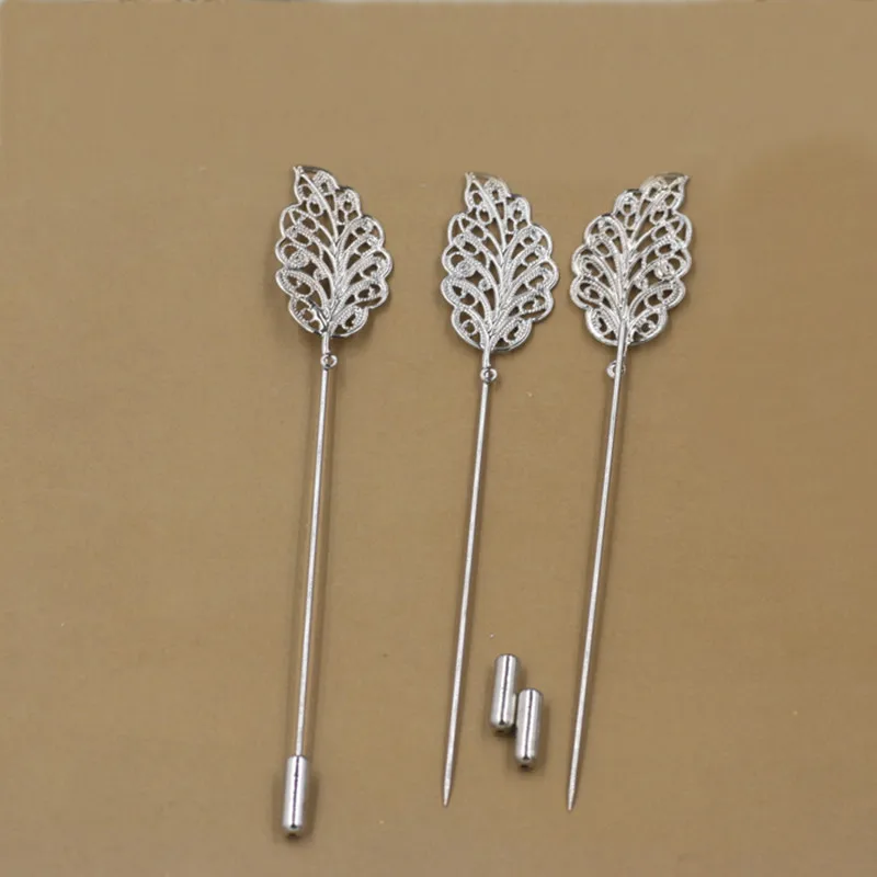 Length 80mm White K Copper 17*34mm Leaf Long Brooch Lapel Pin Base