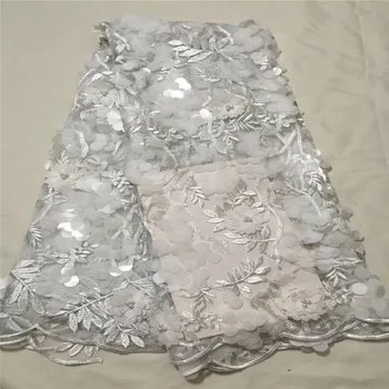 

African Lace Fabric 2018 High Quality Lace 3D Flower Nigerian Lace Fabrics With Beads and Sequin For Wedding Dress HJ1059-2