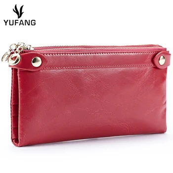 

YUFANG Genuine Leather Women Wallet Popular Style Ladies Purse Long Purse Zipper Change Bag Large Capacity Women's Phone Bag