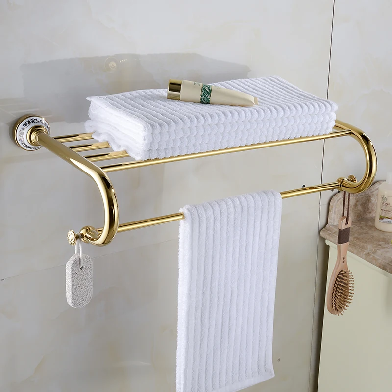 

Towel Rack Bathroom Accessories Golden Metal Pendant Towel Rack 2018 New Arrival Prateleira Cabideiro double Towel Racks XE3391