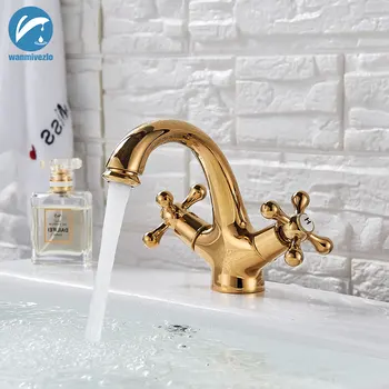 

Golden Bathroom Swan Vintage Basin Sink Faucet Antique Brass Cold Hot Dual Handle Crane Sink Faucet tap Mixer Crane