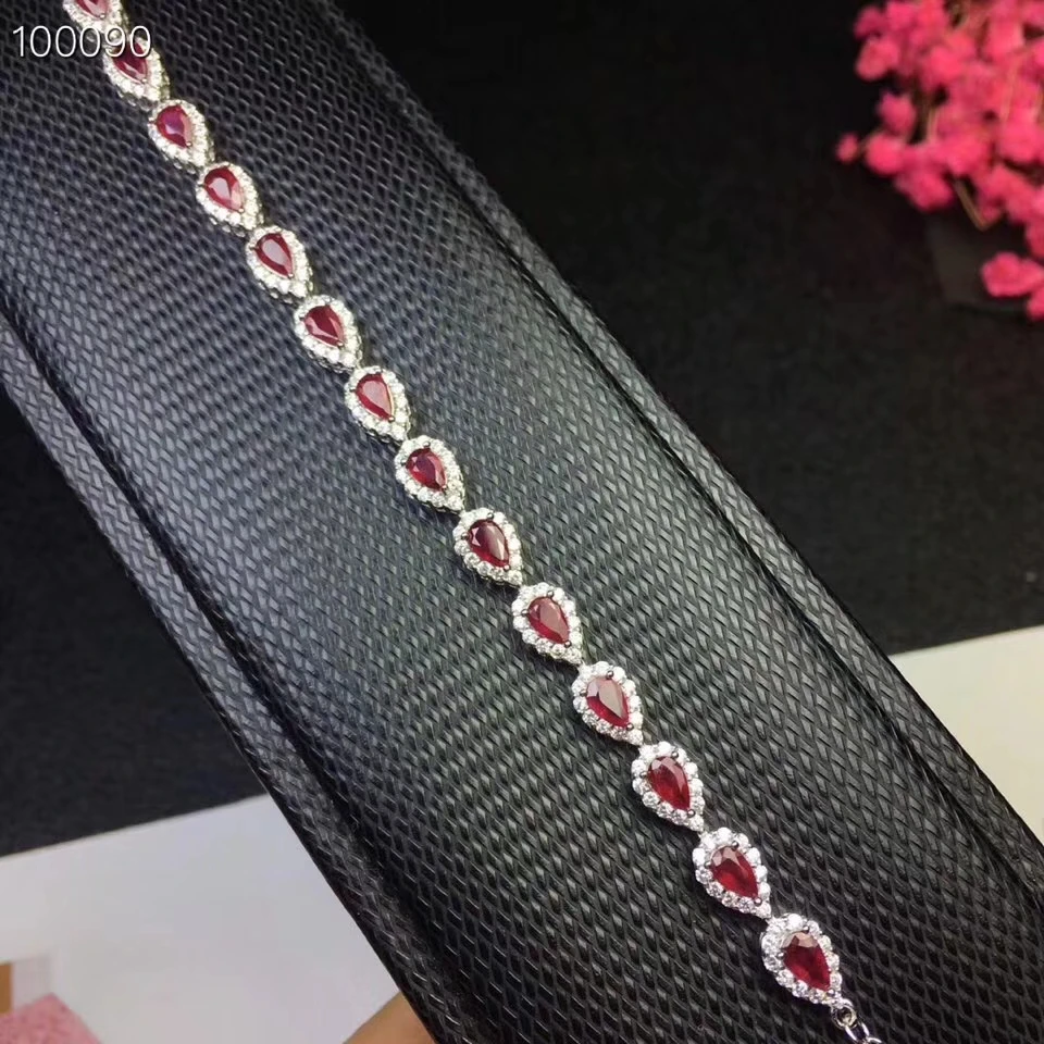 Bracelet en rubis rouge naturel Bracelet en pierres précieuses naturelles 925 bracelet en argent él