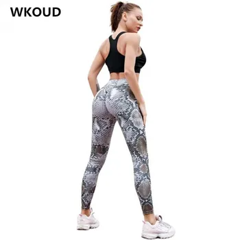 

WKOUD Spring Snake Printed Legging Women High Waist Push Up Leggings Sexy High Elastic Pants Skinny Fitness Streetpants P8817