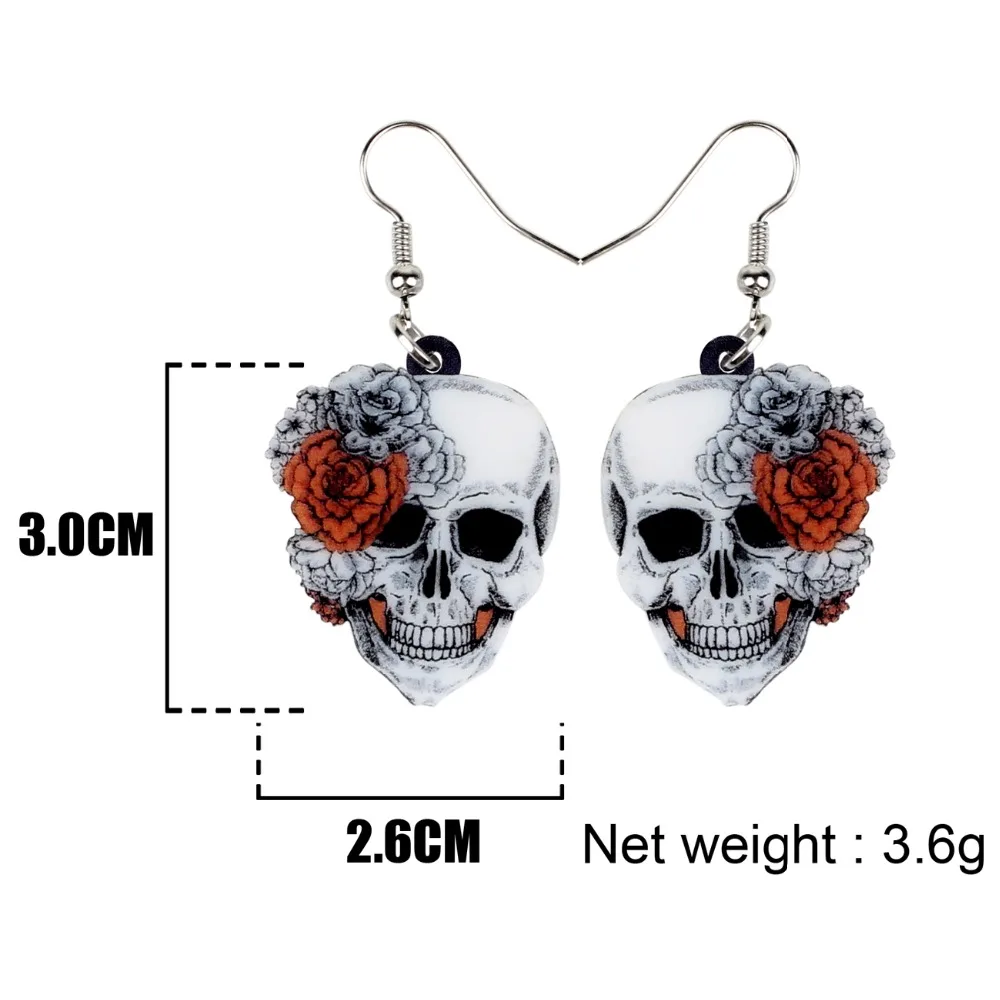 Bonsny Acrylic Halloween Rose Flower Skull Earrings Drop Dangle 