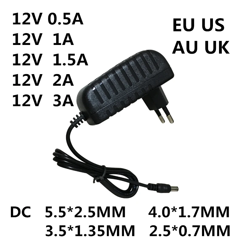 

1PC AC 100-240V DC 12V 0.5A 1A 1.5A 2A 3A Converter power Adapter Charger Power Supply 12 V Volt for LED light strips EVD CCTV