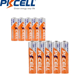

PKCELL 5Pc nizn AA 2500mwh and 5Pc AAA 900mwh Battery Rechargeable NIZN battery 1.6V High Capacity High Efficiency No Pollution