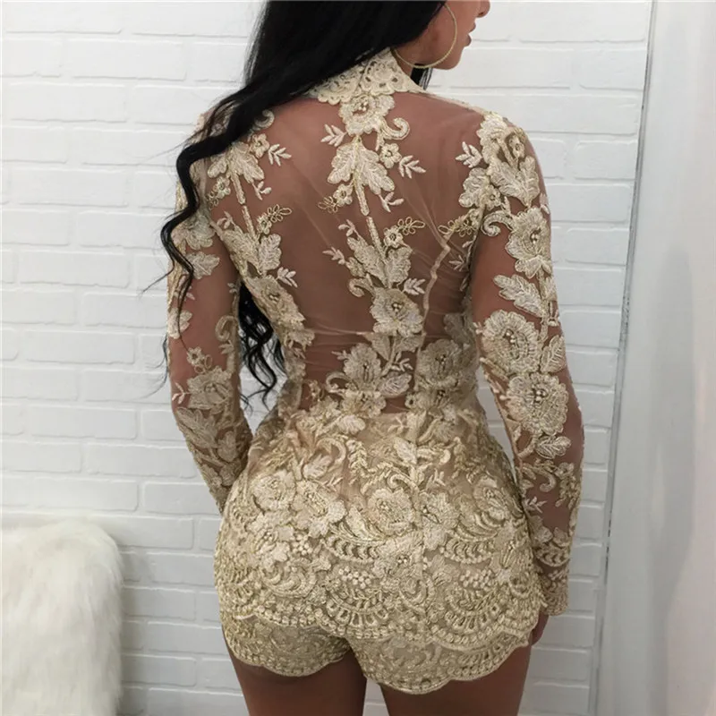 matching tracksuit set Sexy Mesh Two Piece Outfit Women Gold Embroidery Floral Lace Single Button Long Sleeve Shorts Set Chic Bodycon 2 Piece Clubwear tie dye tracksuit set