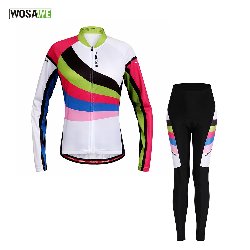 WOSAWE Women Bike Clothing Long Sleeve Cycling Sets Pro Fabric Thin