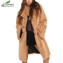 Осень зима новый имитация Рекс пальто с мехом Мода Большие размеры теплые свободные пальто куртки женские Дикий средних куртка прилив okxgnz