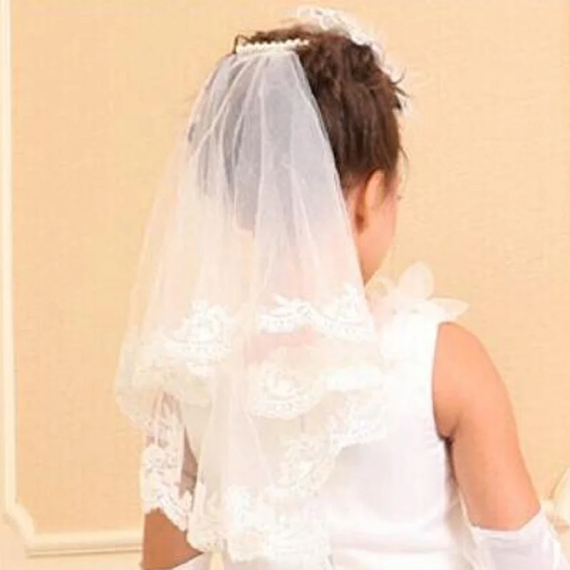 

Bridal Veils for Girls Flower Wedding Bridal Accessories Lace Edge White Ivory Red Tulle Short Veil