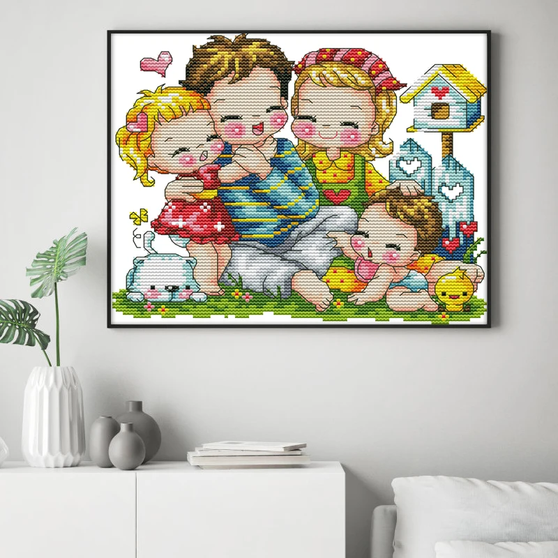 

Joy Sunday A Happy Family Patterns DMC Counted 11ct 14ct Cross Stitch Printed On Canvas for Embroidery Charts Wholesale Crafts