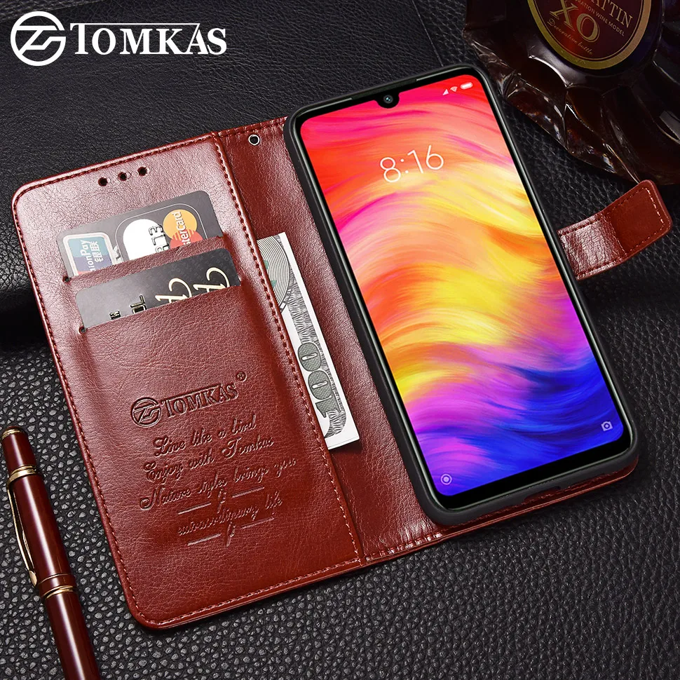 Чехол книжка TOMKAS для Xiaomi Redmi Note 7 винтажный кожаный силиконовый чехол накладка Xiomi
