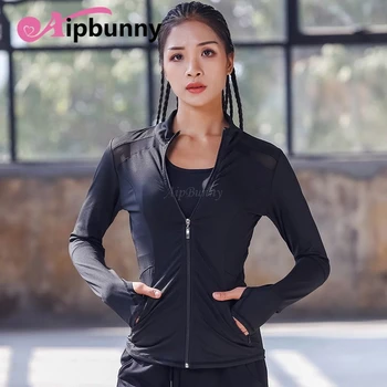 

AtejiFey HOT High Flexible Yoga Coat Long Sleeve Women Slim Mesh Running Sport Jacket Quick Dry Black Zipper Fitness Sweatshirts