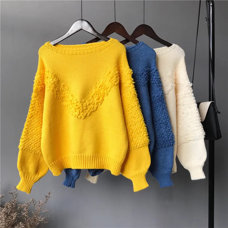 2018 Women's Winter Autumn Sweater Pullovers Fashion Designs Loose Sweet Slash Neck Knitted Sweater Female Student Coat Sweaters
