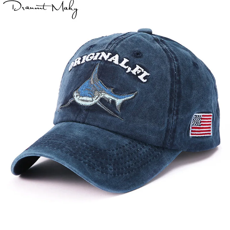 الأمريكية القرش التطريز البيسبول كاب جاهزة كاب snapback قبعة للنساء gorras عارضة casquette التطريز إلكتروني الرجعية كاب